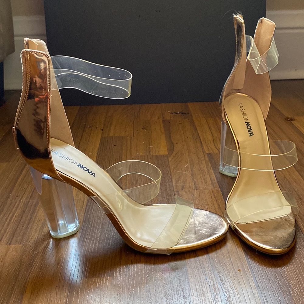 Lightly worn fashion nova size 10 clear and rose gold heels